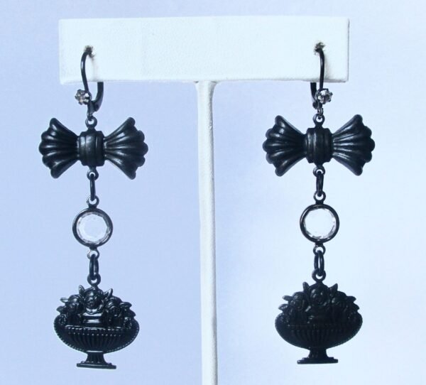 Pair of Black Victorian-Inspired bronze and Crystal Earrings/Boho/Hippie/Gothic/Steampunk - Image 2
