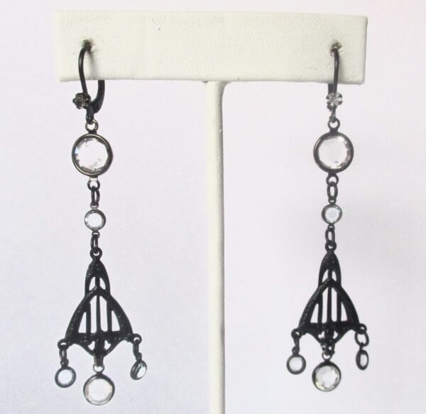 Pair of Vintage Black Victorian-Style Crystal Earrings/Boho/Hippie/Steampunk/Gothic - Image 2