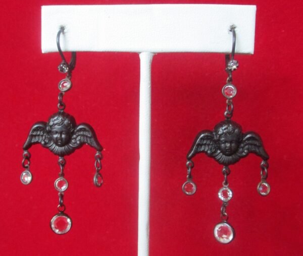 Pair of Vintage Black Angel Earrings With Crystals/Hippie/Boho/Steampunk/Gothic