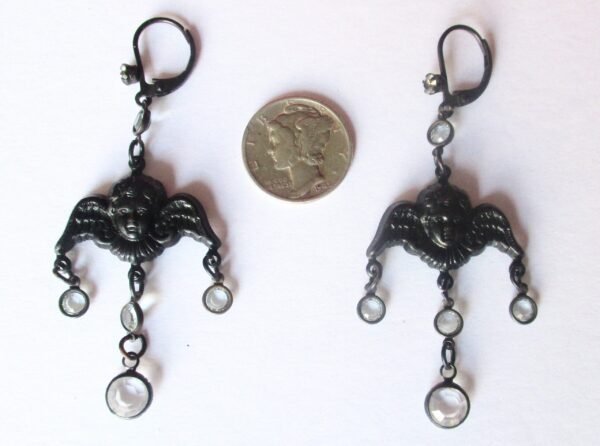 Pair of Vintage Black Angel Earrings With Crystals/Hippie/Boho/Steampunk/Gothic - Image 4