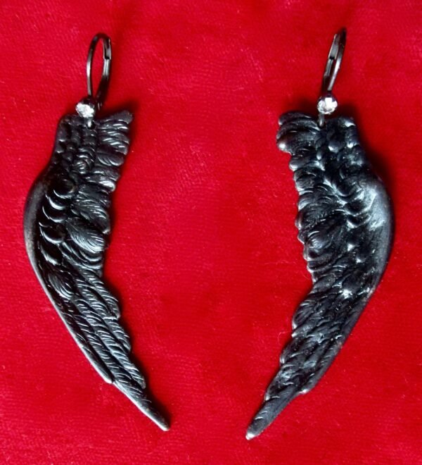 Pair of Vintage Black Brass Wing Earrings With Rhinestones/Gothic/Steampunk/Boho/Hippie - Image 3