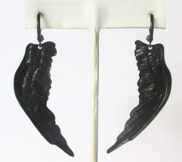 Pair of Vintage Black Brass Wing Earrings With Rhinestones/Gothic/Steampunk/Boho/Hippie - Image 6