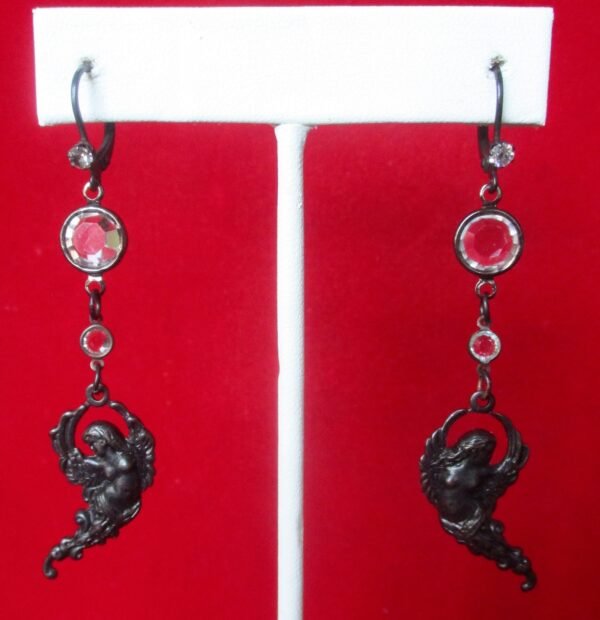 Pair of Vintage Black Angel Earrings With Crystals and Rhinestones/Boho/Hippie/Steampunk/Gothic - Image 2