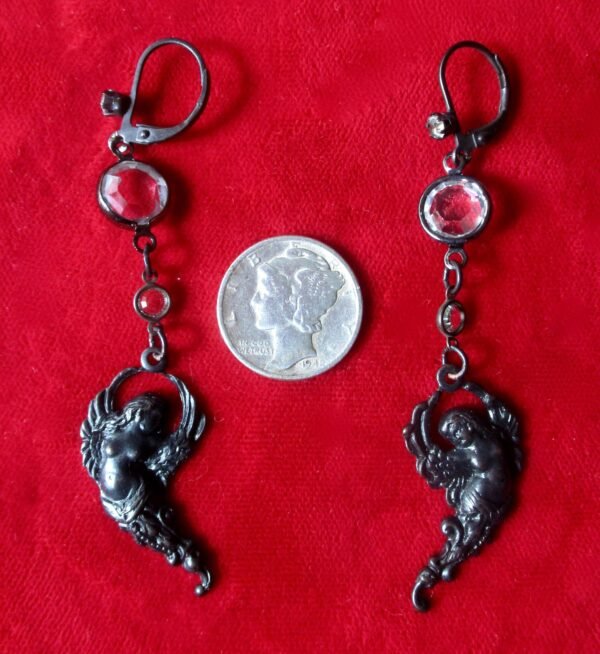 Pair of Vintage Black Angel Earrings With Crystals and Rhinestones/Boho/Hippie/Steampunk/Gothic - Image 5