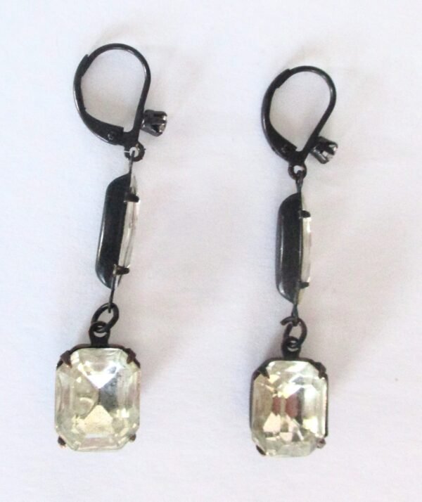 Pair of Vintage Classic 2-Inch Clear Crystal Earrings - Image 3