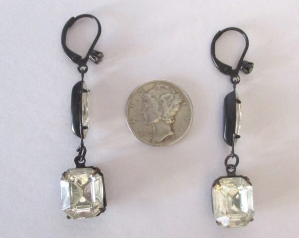 Pair of Vintage Classic 2-Inch Clear Crystal Earrings - Image 4
