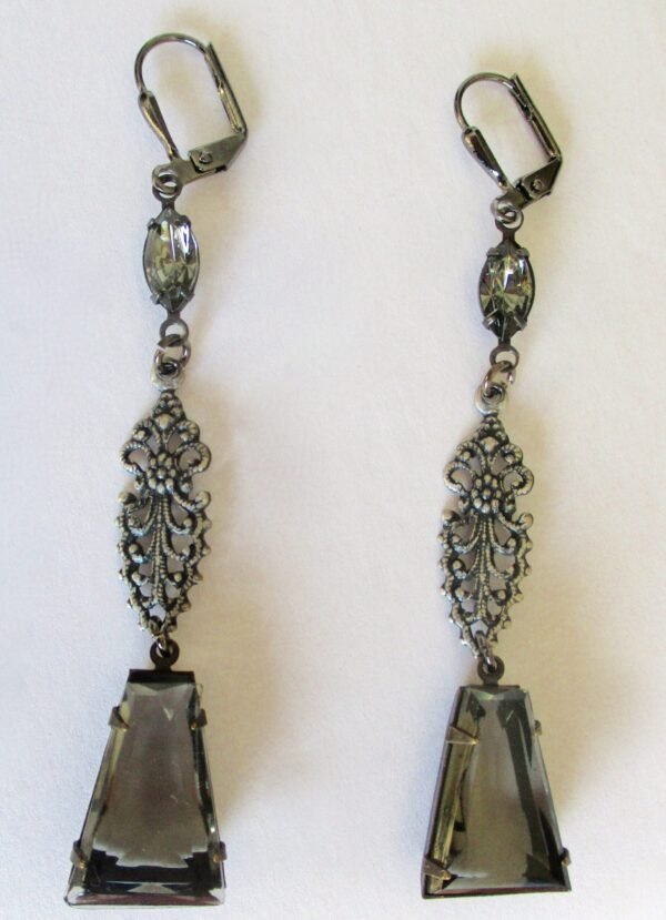 Vintage Boho "Black Diamond" Crystal  3-Inch Earrings/Hippie - Image 3