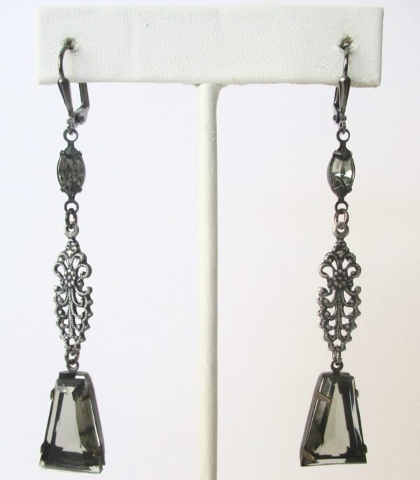 Vintage Boho "Black Diamond" Crystal  3-Inch Earrings/Hippie - Image 4
