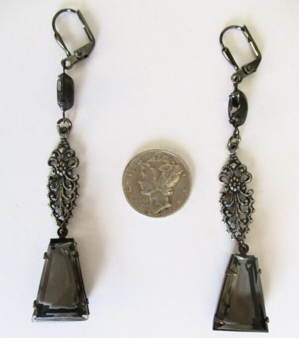 Vintage Boho "Black Diamond" Crystal  3-Inch Earrings/Hippie - Image 5