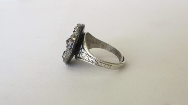 Vintage Adjustable Silver Tone Ring With Antique Bead - Image 3