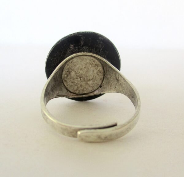 Vintage Adjustable Silver Tone Ring With Antique Bead - Image 6