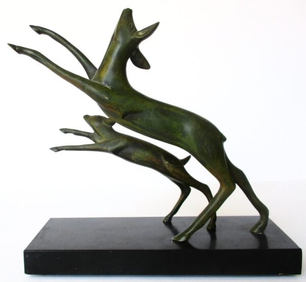 Michel Decoux (1837-1924)   "Hunter With Bow Chasing Two Deer"     -     Two Part Bronze sculpture/antique bronze - Image 3