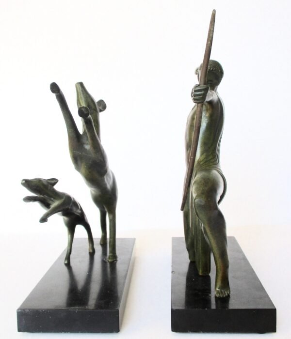 Michel Decoux (1837-1924)   "Hunter With Bow Chasing Two Deer"     -     Two Part Bronze sculpture/antique bronze - Image 8