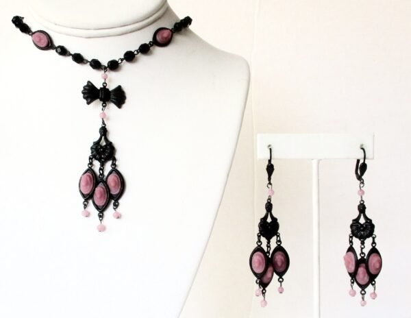 Vintage Jewelry Set: Victorian-Style Runway Choker/Necklace With Matching 3 1/4-Inch Cameo  Earrings/Boho/Steampunk - Image 2