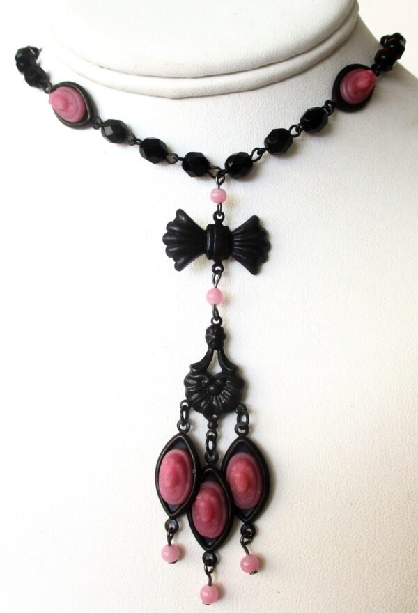 Vintage Jewelry Set: Victorian-Style Runway Choker/Necklace With Matching 3 1/4-Inch Cameo  Earrings/Boho/Steampunk - Image 4