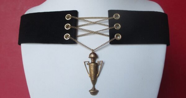 Corset Choker Necklace  With Antique Brass Amphora  Pendant - Image 2