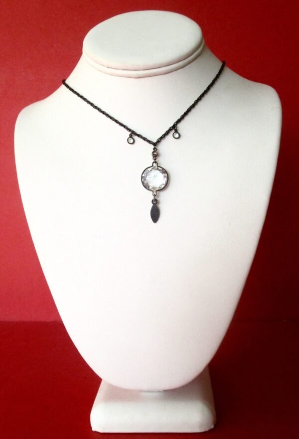 Vintage  Art-Deco Faceted Crystal & Black Metal Necklace/Shabby Chic/Boho