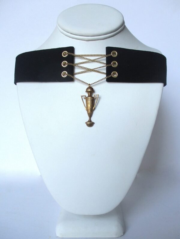 Corset Choker Necklace  With Antique Brass Amphora  Pendant
