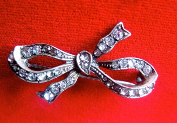 Antique Sterling Silver & Paste Bow  Pin
