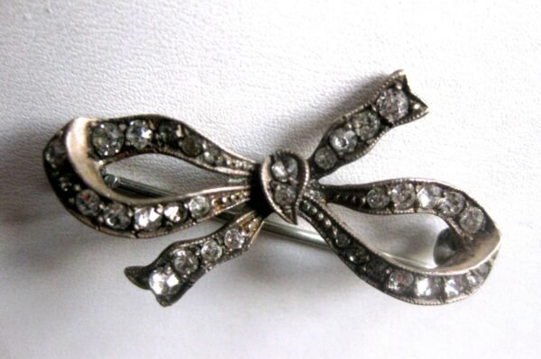 Antique Sterling Silver & Paste Bow  Pin - Image 2