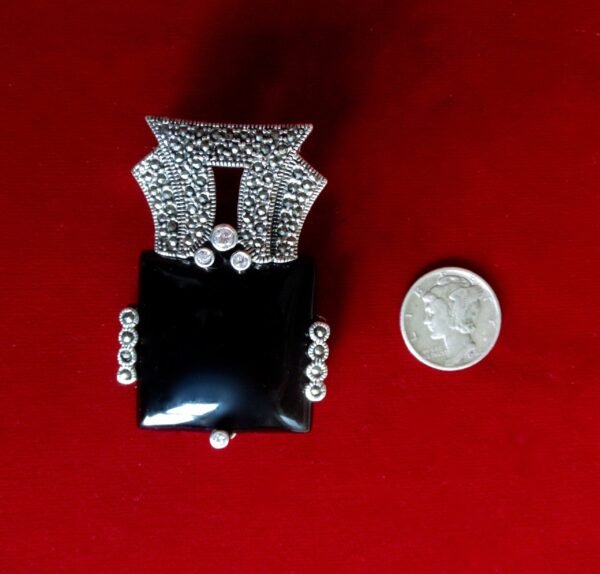 Vintage Sterling Silver Onyx &  Marcasite Brooch/Necklace/Boho/Shabby Chic - Image 4