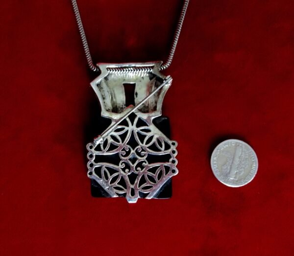 Vintage Sterling Silver Onyx &  Marcasite Brooch/Necklace/Boho/Shabby Chic - Image 5