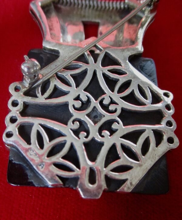 Vintage Sterling Silver Onyx &  Marcasite Brooch/Necklace/Boho/Shabby Chic - Image 8