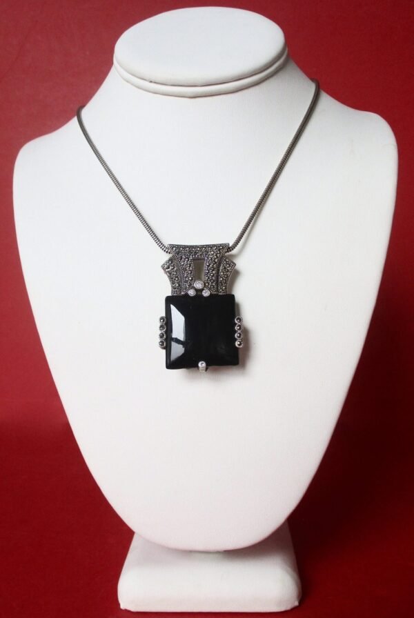 Vintage Sterling Silver Onyx &  Marcasite Brooch/Necklace/Boho/Shabby Chic - Image 2