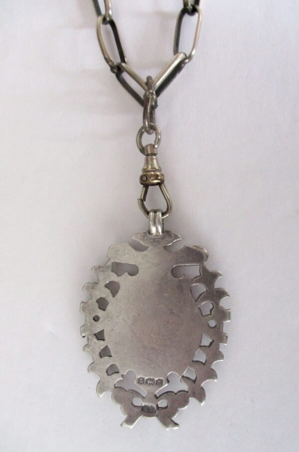Antique Men's Sterling Silver & Rose Gold Medal Pendant  With Sterling Silver Link Chain - Image 6