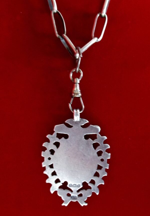 Antique Men's Sterling Silver & Rose Gold Medal Pendant  With Sterling Silver Link Chain - Image 7