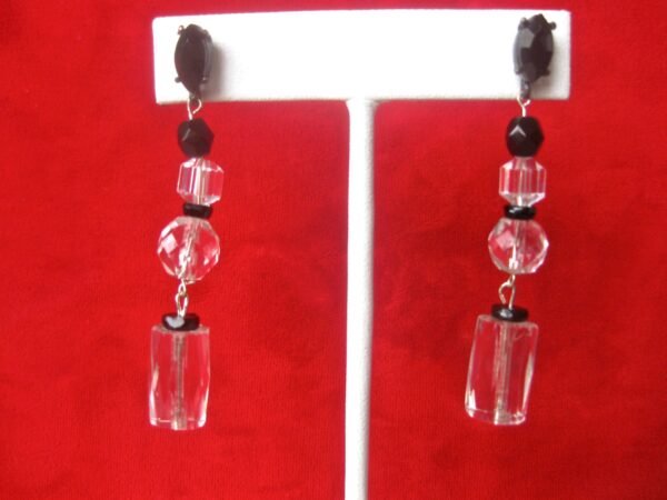Pair of French Jet & Czechoslovakian Crystal Earrings