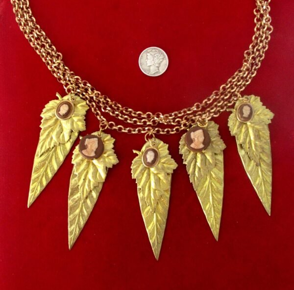 Vintage Jewelry Set:   Brass Necklace With Cameos and  Matching Earrings/Boho/Shabby Chic/Hippie - Image 4