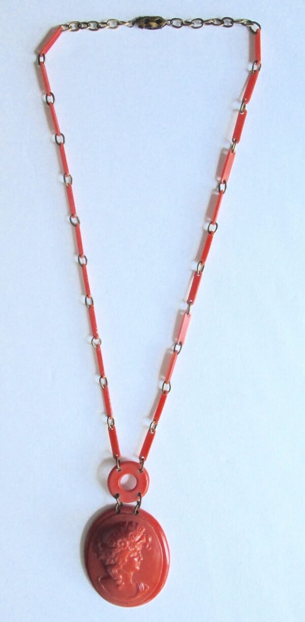 Antique Orange Celluloid Cameo Necklace/Boho/Hippie/Shabby Chic - Image 3