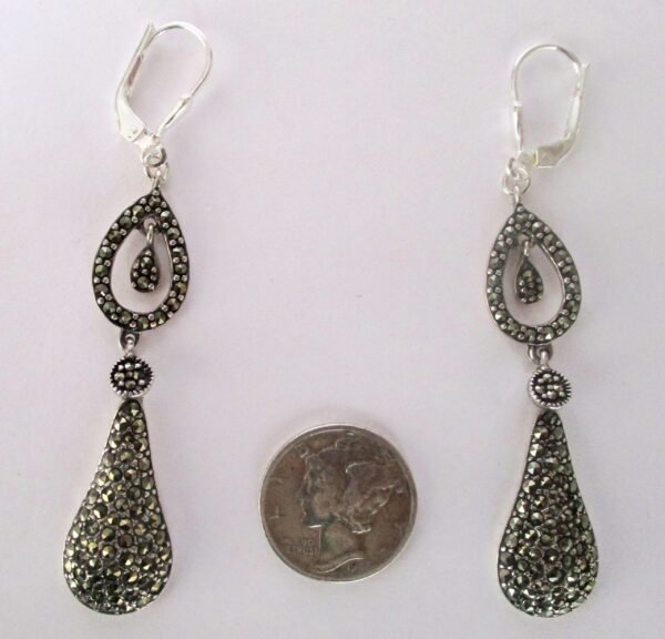 Pair of Vintage Sterling Silver & Marcasite Earrings/Boho/Hippie/Shabby Chic - Image 4