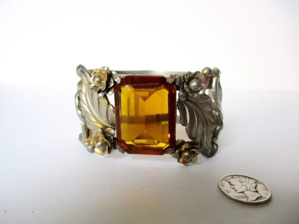 Vintage Bangle With Large Crystal Topaz/Boho/Shabby Chic - Image 2