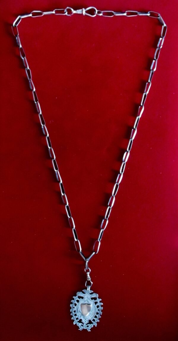Antique Men's Sterling Silver & Rose Gold Medal Pendant  With Sterling Silver Link Chain - Image 2