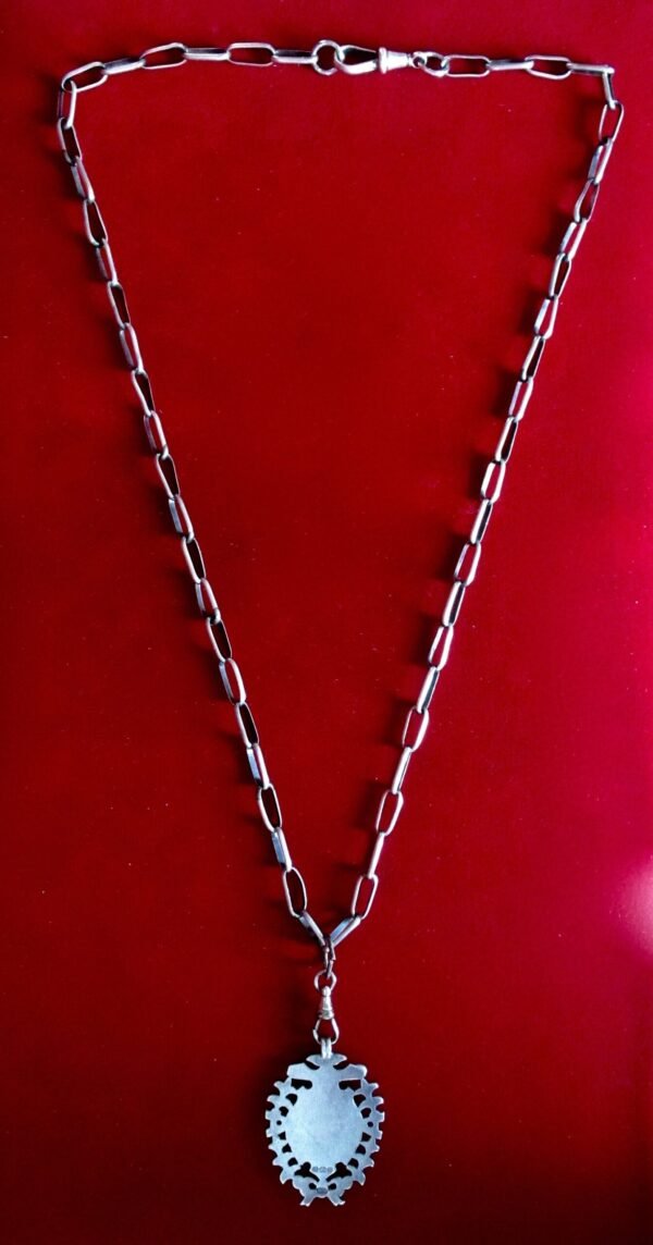 Antique Men's Sterling Silver & Rose Gold Medal Pendant  With Sterling Silver Link Chain - Image 8