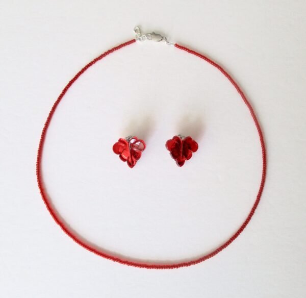 Vintage Red Crystal Leaf Clip-On Earrings With Matching Crystal  Choker Necklace/Boho/Hippie
