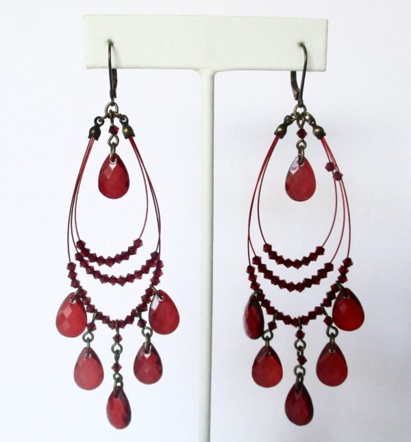 Pair of Vintage 4-Inch Deep Red/Burgundy Lucite Gypsy Runway Earrings/Hippie/Boho/Shabby Chic