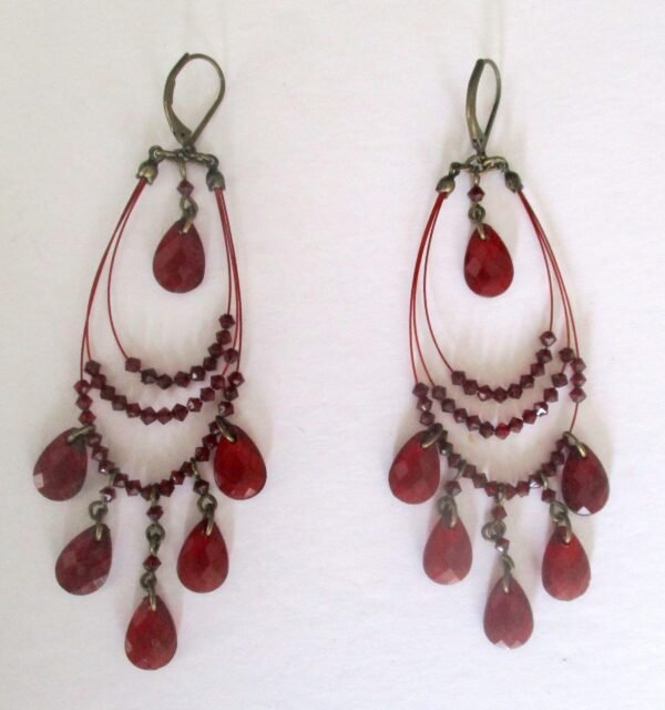 Pair of Vintage 4-Inch Deep Red/Burgundy Lucite Gypsy Runway Earrings/Hippie/Boho/Shabby Chic - Image 3