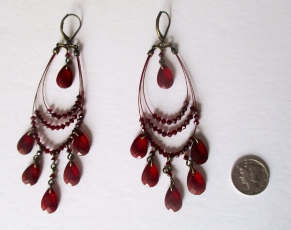 Pair of Vintage 4-Inch Deep Red/Burgundy Lucite Gypsy Runway Earrings/Hippie/Boho/Shabby Chic - Image 4