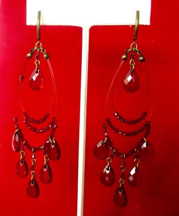 Pair of Vintage 4-Inch Deep Red/Burgundy Lucite Gypsy Runway Earrings/Hippie/Boho/Shabby Chic - Image 6