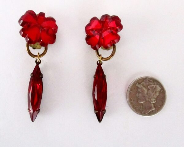 Pair of Vintage Vauxhall Deep Red Glass Clip-On Earrings/Boho/Shabby Chic - Image 3
