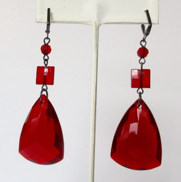 Pair of Vintage 3-Inch Deep Red Lucite Earrings - Image 5