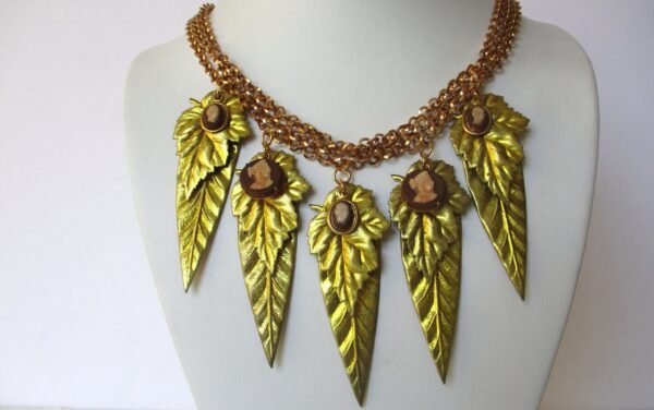 Vintage Jewelry Set:   Brass Necklace With Cameos and  Matching Earrings/Boho/Shabby Chic/Hippie - Image 3