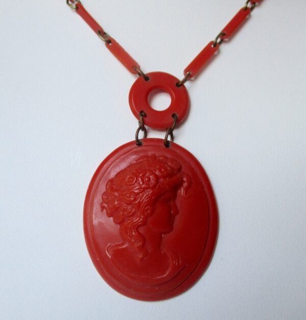 Antique Orange Celluloid Cameo Necklace/Boho/Hippie/Shabby Chic - Image 2