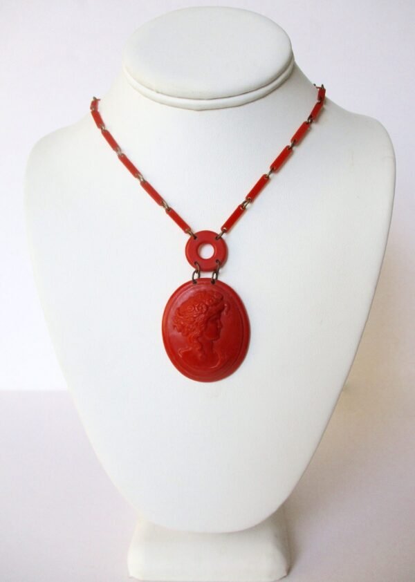 Antique Orange Celluloid Cameo Necklace/Boho/Hippie/Shabby Chic