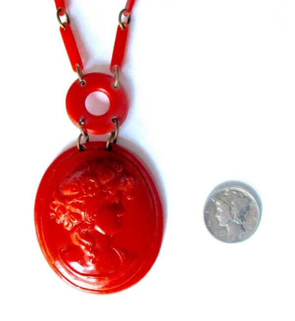 Antique Orange Celluloid Cameo Necklace/Boho/Hippie/Shabby Chic - Image 4