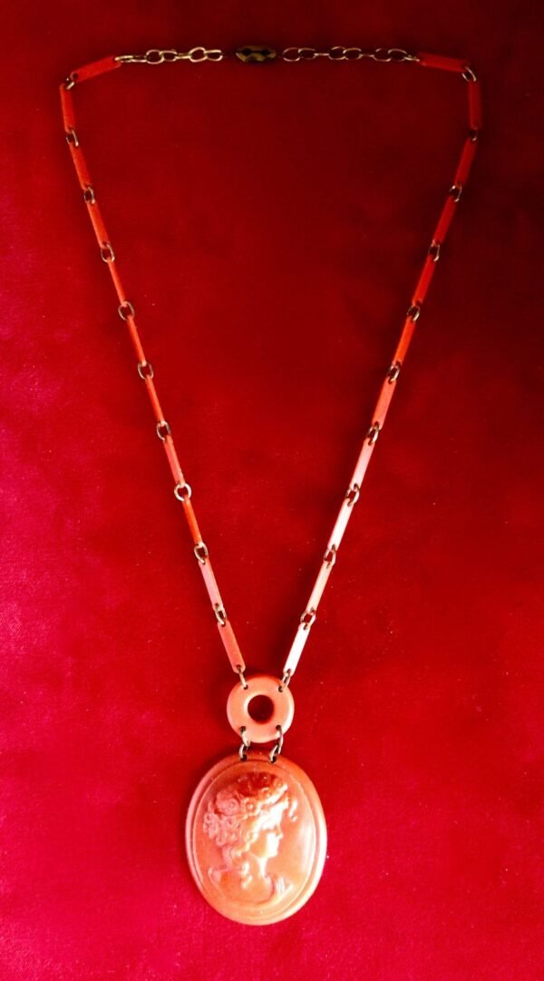 Antique Orange Celluloid Cameo Necklace/Boho/Hippie/Shabby Chic - Image 5