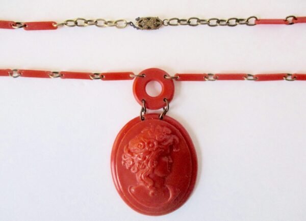 Antique Orange Celluloid Cameo Necklace/Boho/Hippie/Shabby Chic - Image 6